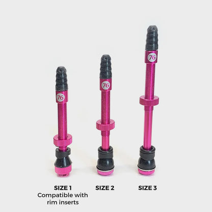 76 Projects Hi Flow No Clog Tubeless Valves Size 2 (30-50mm) Magenta