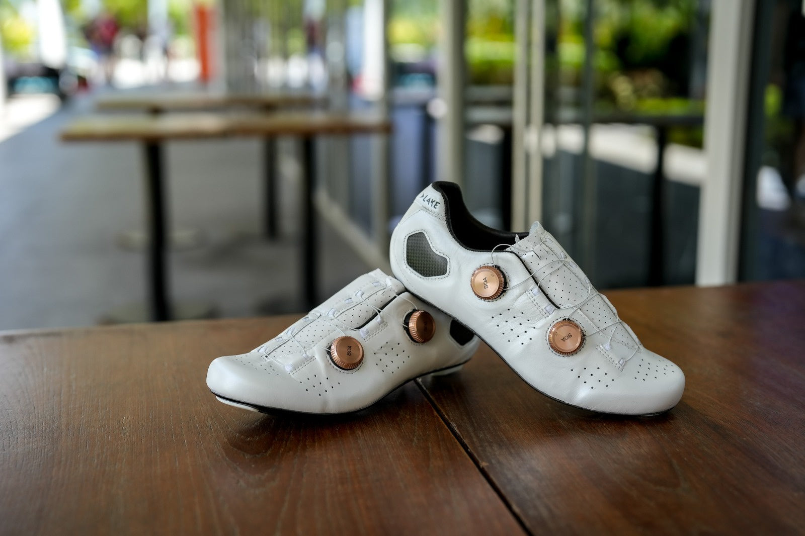 Lake CX333-X Road Shoes Custom Wide Men White (Rose Gold Boa) 42